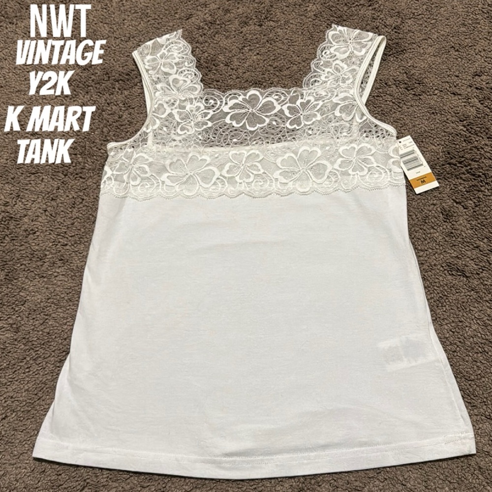 NWT Vintage Y2K Lace Trimmed Tank from K Mart-White-Sz M